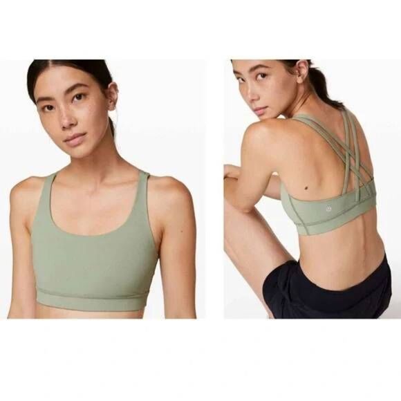 Lululemon Energy Sports Bra Women's 6 Green Support Sweat Wicking Athleisure Str - Picture 1 of 6